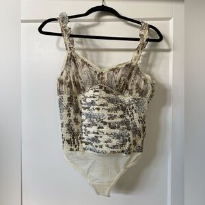 Free People Cream Patterned Bodysuit